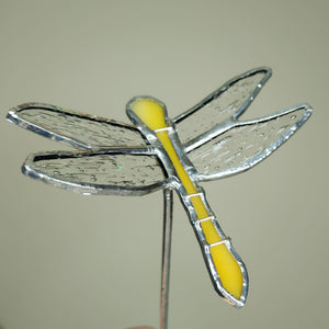 Dragonfly Plant Stake - Sugar & Spice. Yellow-orange dragonfly backside with wire detail