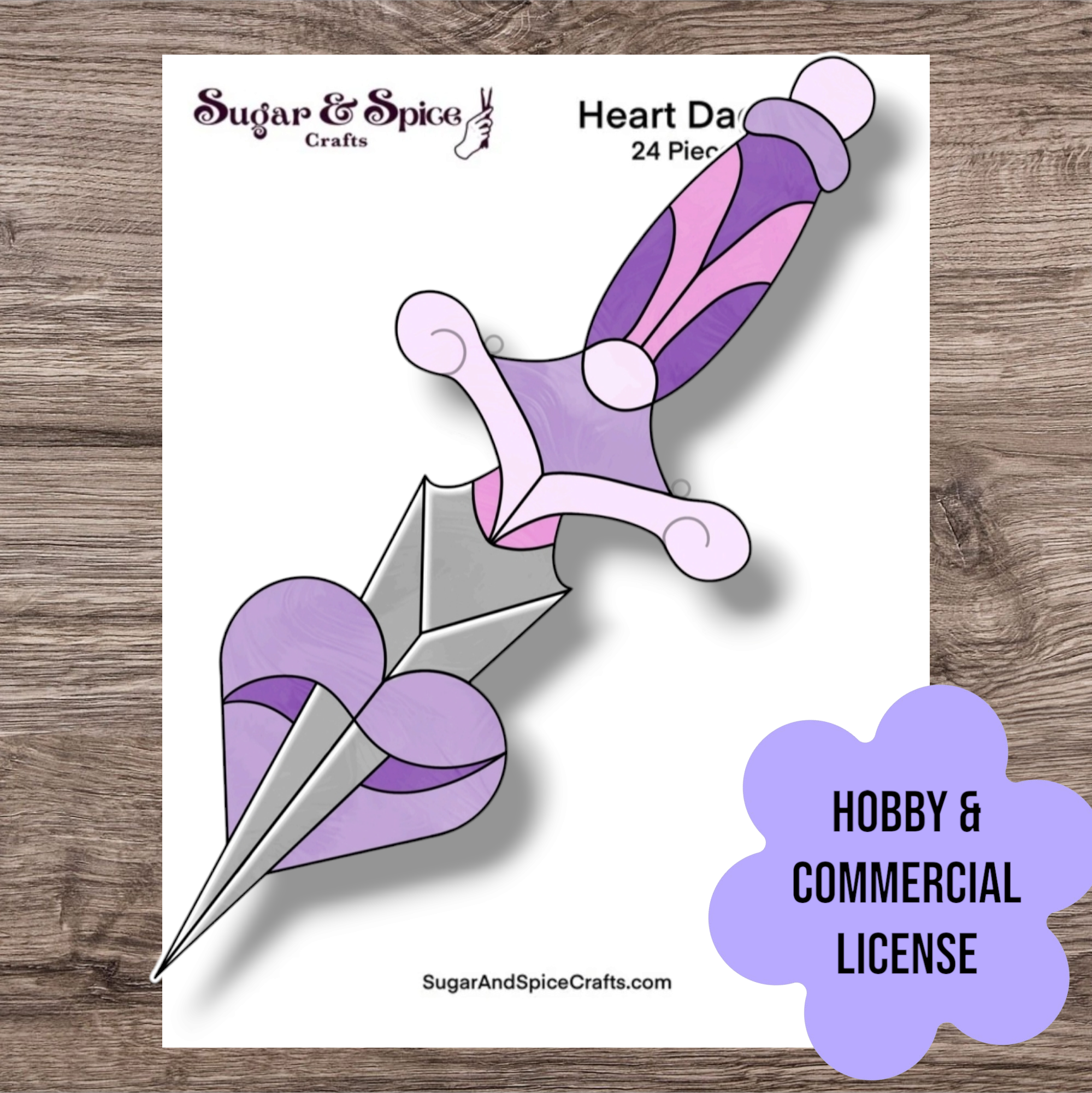 Heart Dagger Stained Glass Digital Pattern